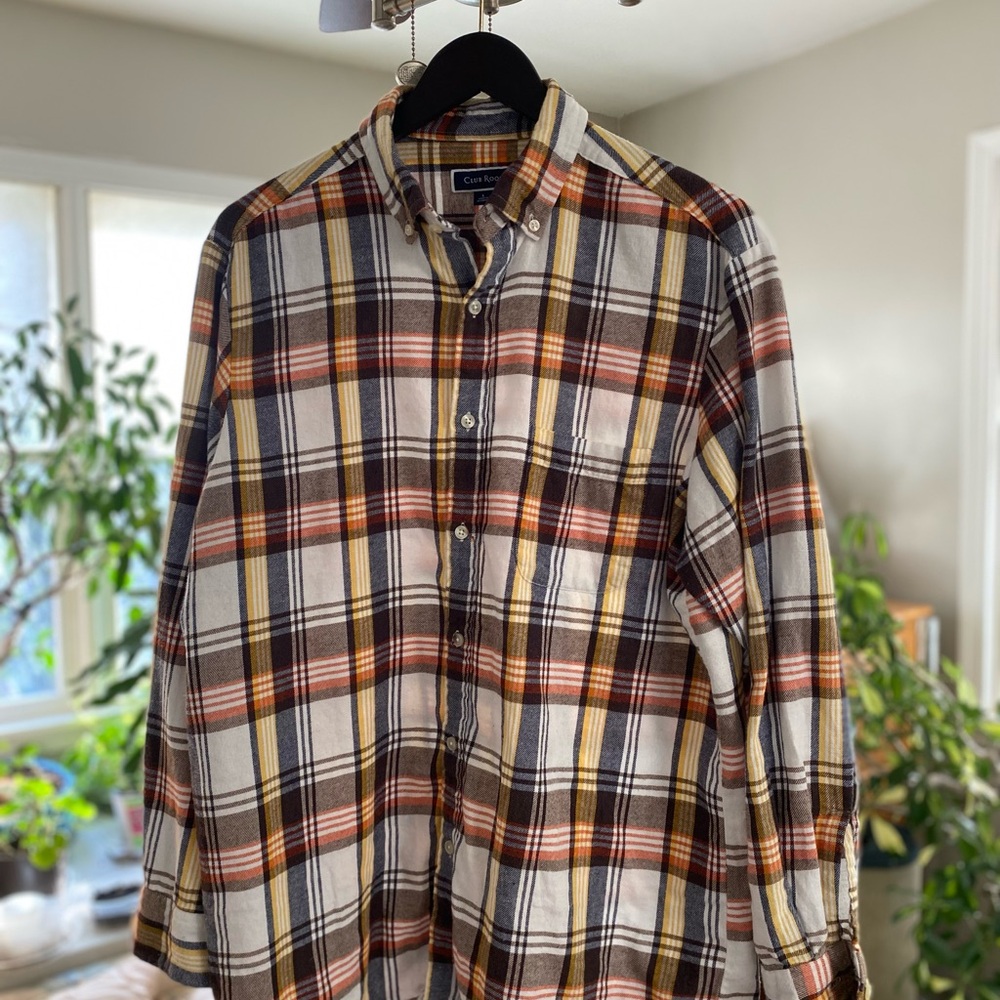 Club Room Brown and Orange Casual Button Down Shirt